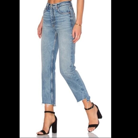 GRLFRND Helena High Rise Step Hem Straight Jeans Size 27 - Picture 3 of 10